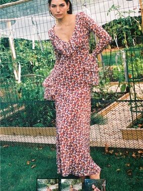 Floral Long-Sleeve Maxi Dress in Pink